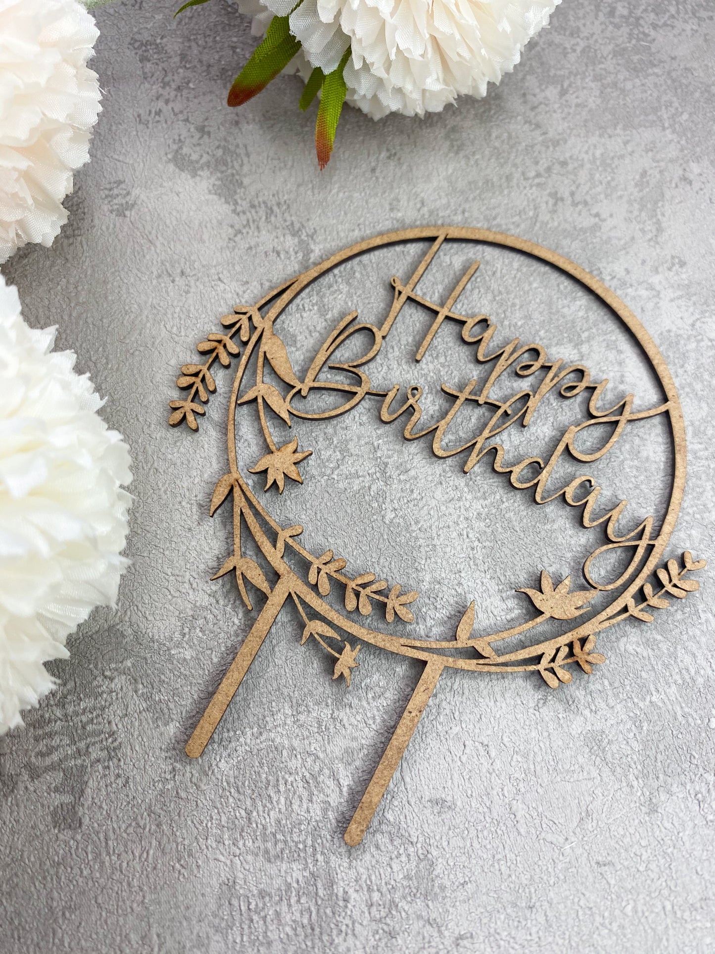 Floral Cake Topper | Birthday Topper | Wooden Cake Topper | Happy Birthday | Wreath | Floral Cake Topper | Rustic Cake Topper