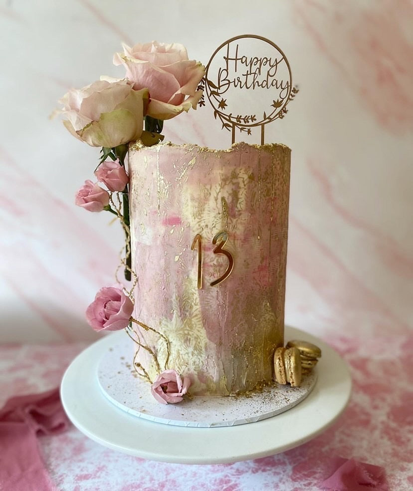 Floral Cake Topper | Birthday Topper | Wooden Cake Topper | Happy Birthday | Wreath | Floral Cake Topper | Rustic Cake Topper